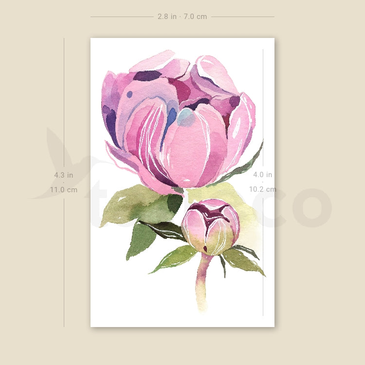 Pink Peony By Ann Lilya Temporary Tattoo - Set of 3