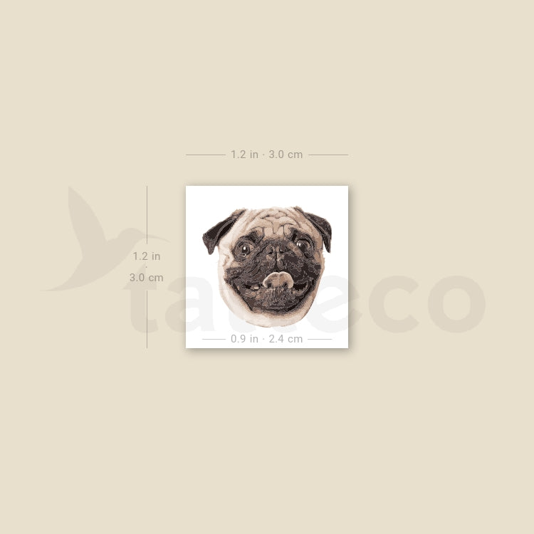 Pug Portrait Temporary Tattoo - Set of 3