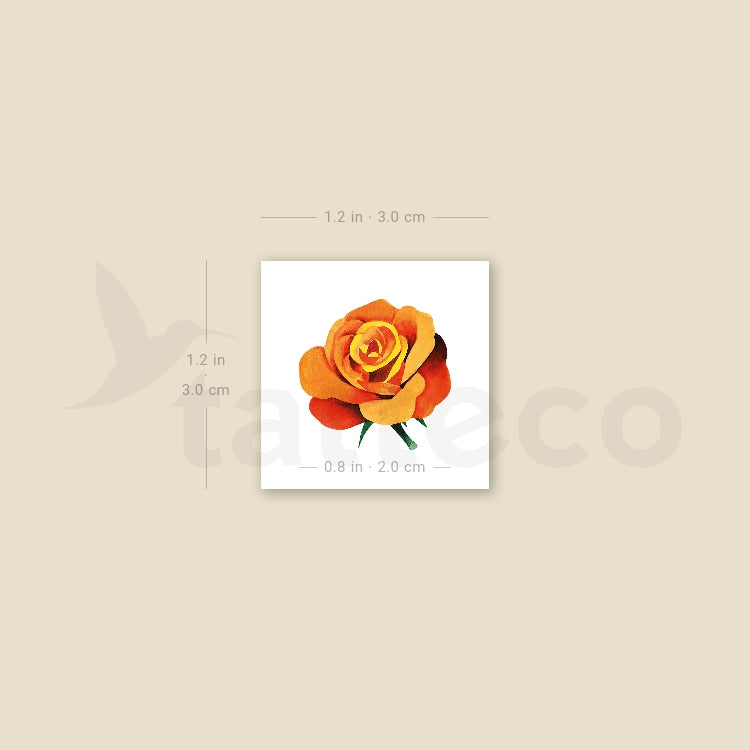 Tatuaje temporal de cabeza de rosa naranja pequeña (juego de 3)
