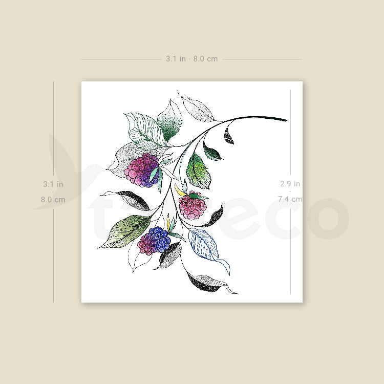 Raspberry Branch By Ann Lilya Temporary Tattoo - Set of 3