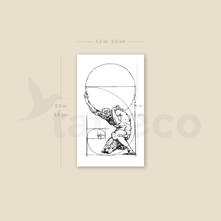 Crouching Figure Of Atlas + Golden Spiral Temporary Tattoo - Set of 3 ...