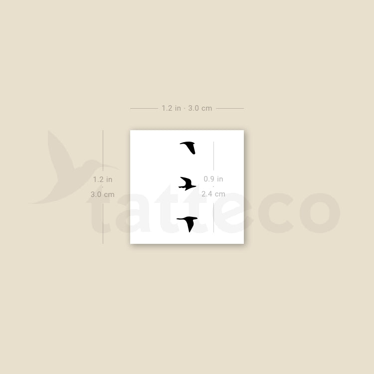 Three Tiny Flying Birds Temporary Tattoo - Set of 3