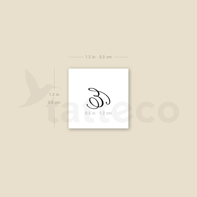 Cursive Letter E Script Temporary Tattoo - Set of 3