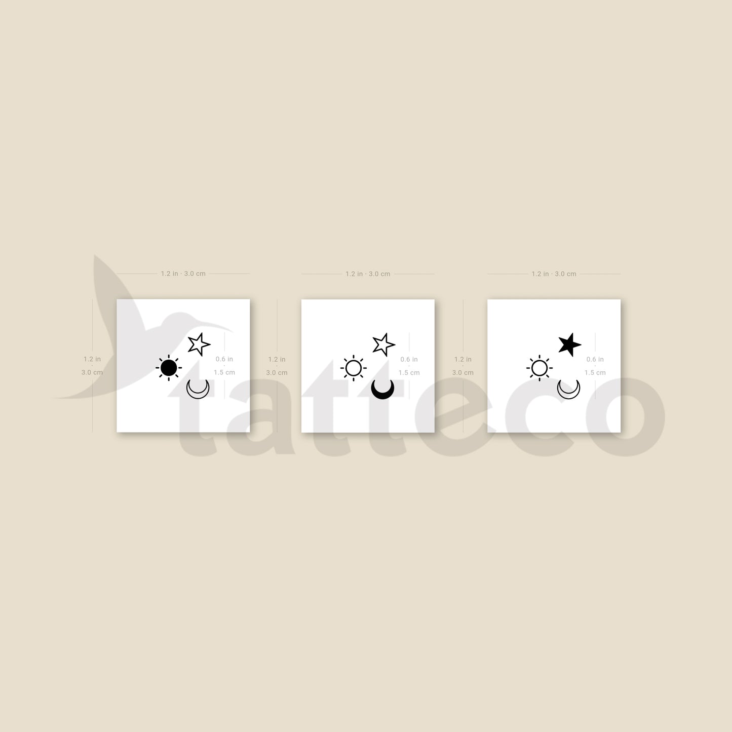 Matching Sun Moon Star Temporary Tattoo - Set of 3