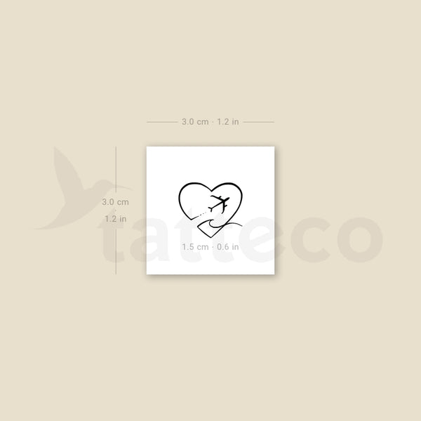 Heart Airplane and Wave Temporary Tattoo - Set of 3