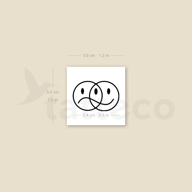 Tatuaje temporal de cara sonriente feliz y triste (juego de 3)