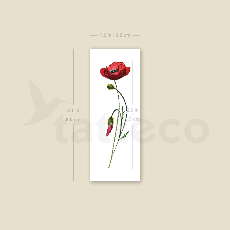 Watercolor Poppy Temporary Tattoo - Set of 3