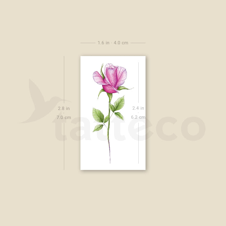 Illustrative Pink Rose Temporary Tattoo - Set of 3
