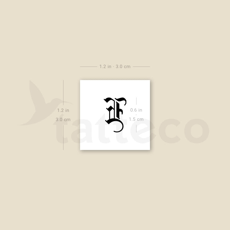 Tatuaje temporal de la letra E gótica - Juego de 3