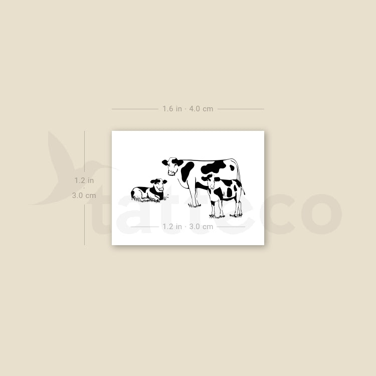 Cow Family Temporary Tattoo - Set of 3