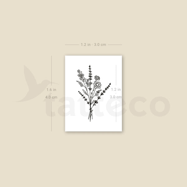 Small Wild Flower Bouquet Temporary Tattoo - Set of 3