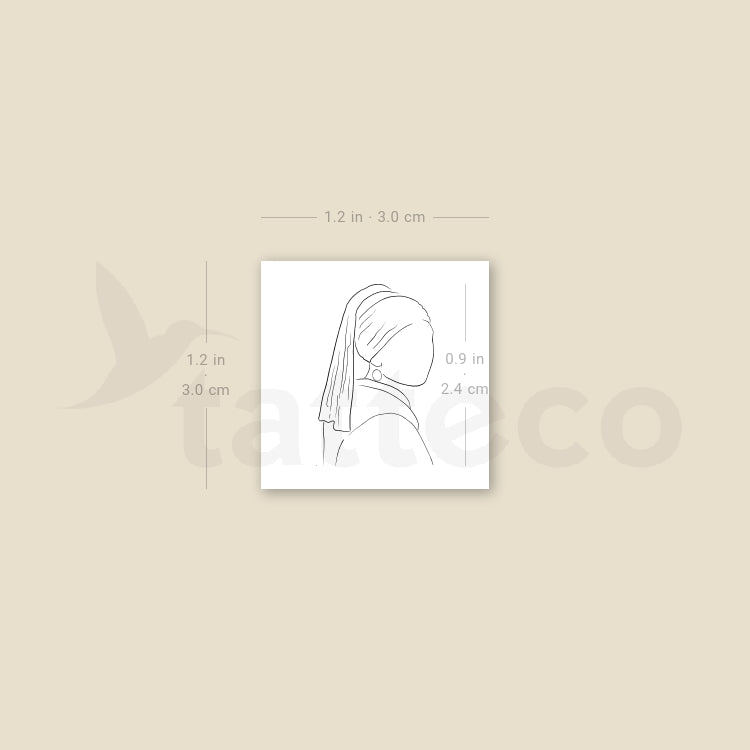 Fine Line Girl with a Pearl Earring Temporary Tattoo - Set of 3