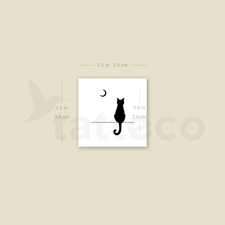 Tatuaje temporal de gato negro mirando a la luna (juego de 3)