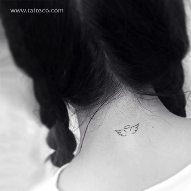 angel wings tattoos on neck