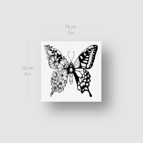 Half Butterfly Half Flower Temporary Tattoo - Set of 3
