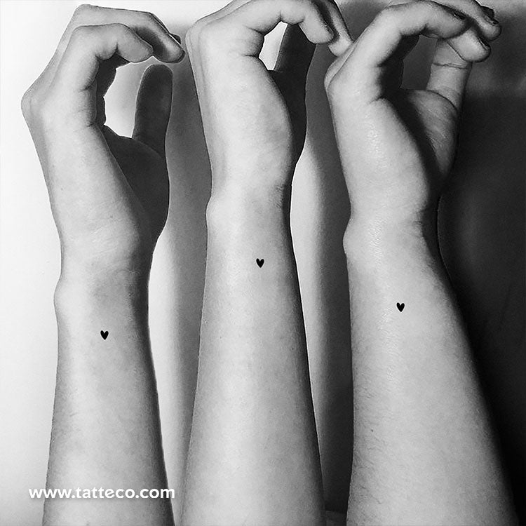 Tiny Black Heart Temporary Tattoo Set of 3 Tatteco