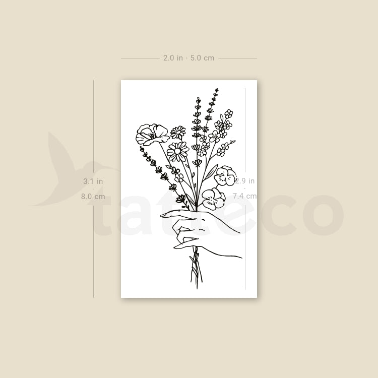 Hand Holding Flowers Temporary Tattoo - Set of 3