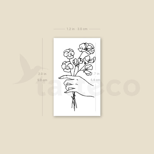 Small Hand Holding Flowers Temporary Tattoo - Set of 3