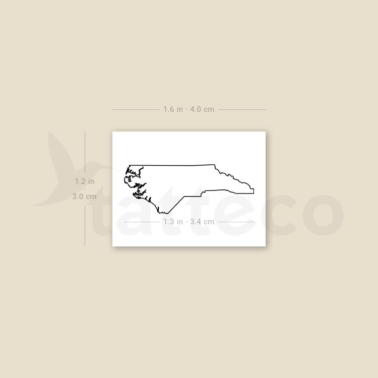 North Carolina Map Outline Temporary Tattoo - Set of 3