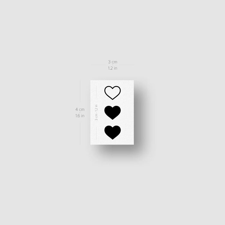 Matching BFF Hearts Temporary Tattoo - Set of 3x3