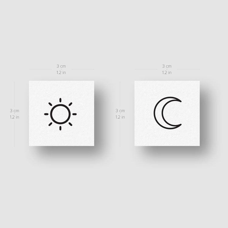 Tatuaje temporal de sol y luna a juego (juego de 3)