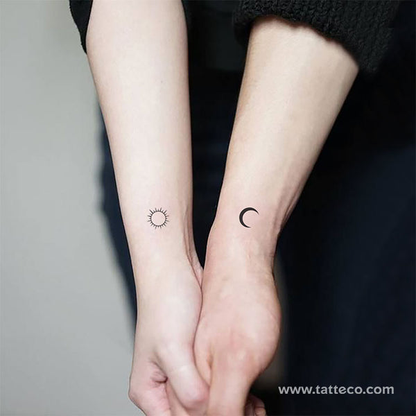 Minimalist Matching Sun And Moon Temporary Tattoo - Set of 3+3