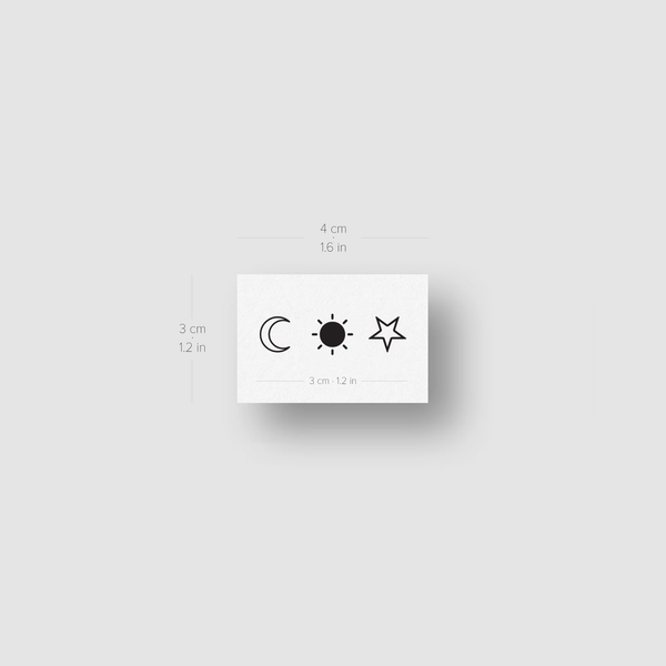 Matching Sun, Moon And Star Temporary Tattoo - Set of 3x3