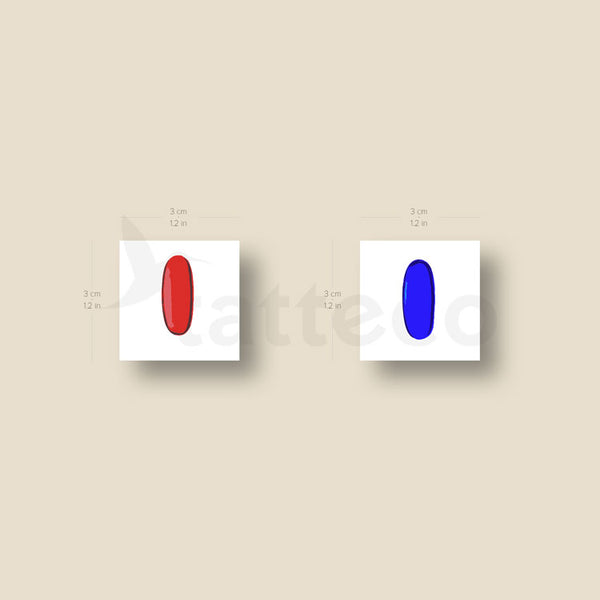 Matching Blue and Red Pill Temporary Tattoos - Set of 3+3