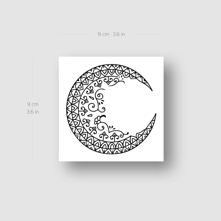 Ornamental Crescent Moon Temporary Tattoo - Set of 3