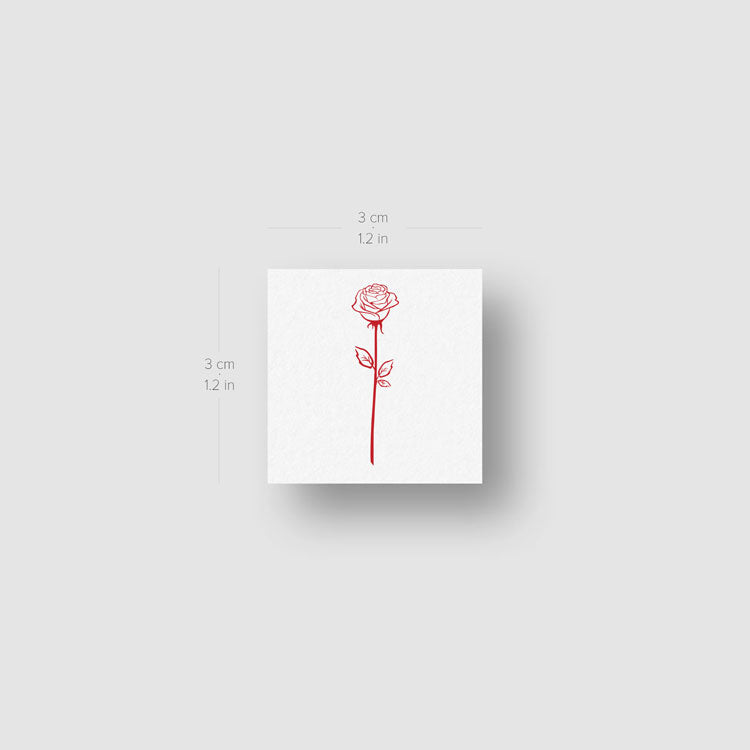 Small Fine Line Red Rose Temporary Tattoo