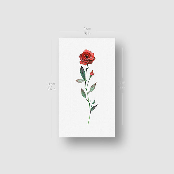 Watercolor Red Rose Temporary Tattoo - Set of 3