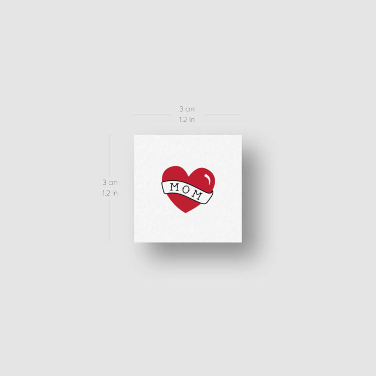 Small Heart with Mom Banner Temporary Tattoo - Set of 3