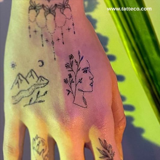 Tatuaje temporal de mujer floreciente de Tukoi - Juego de 3