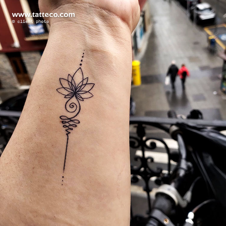 Unalome Lotus Semi Permanent Tattoo