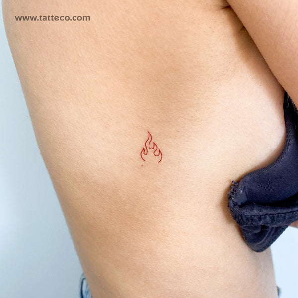 Fine Line Red Fire Flame Temporary Tattoo - Set of 3