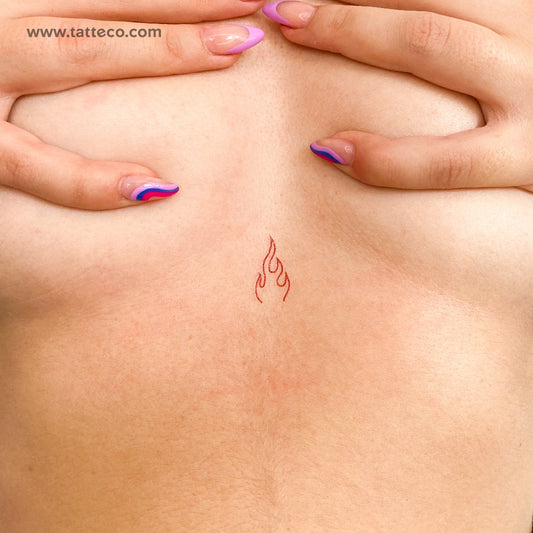 Fine Line Red Fire Flame Temporary Tattoo - Set of 3
