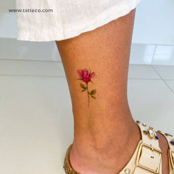 Illustrative Pink Rose Temporary Tattoo - Set of 3