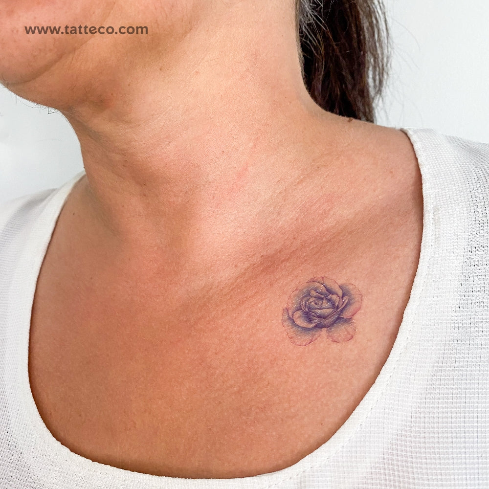 Illustrative Blue Rose Head Temporary Tattoo - Set of 3