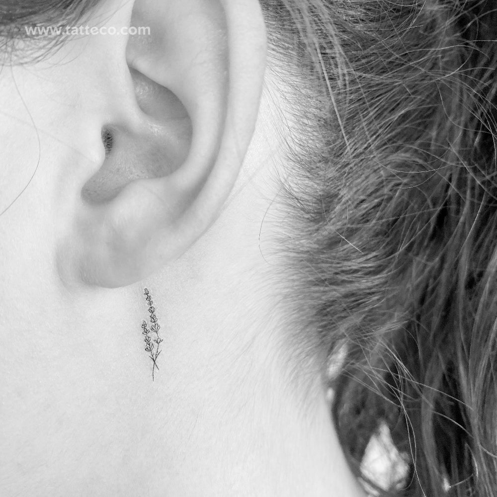 Small Fine Line Lavender Temporary Tattoo - Set of 3