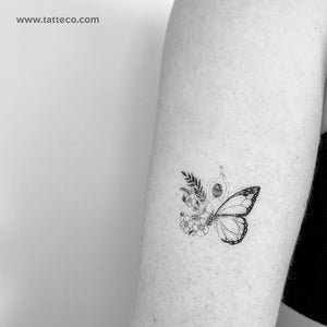 Butterfly Flower Woman Temporary Tattoo - Set of 3