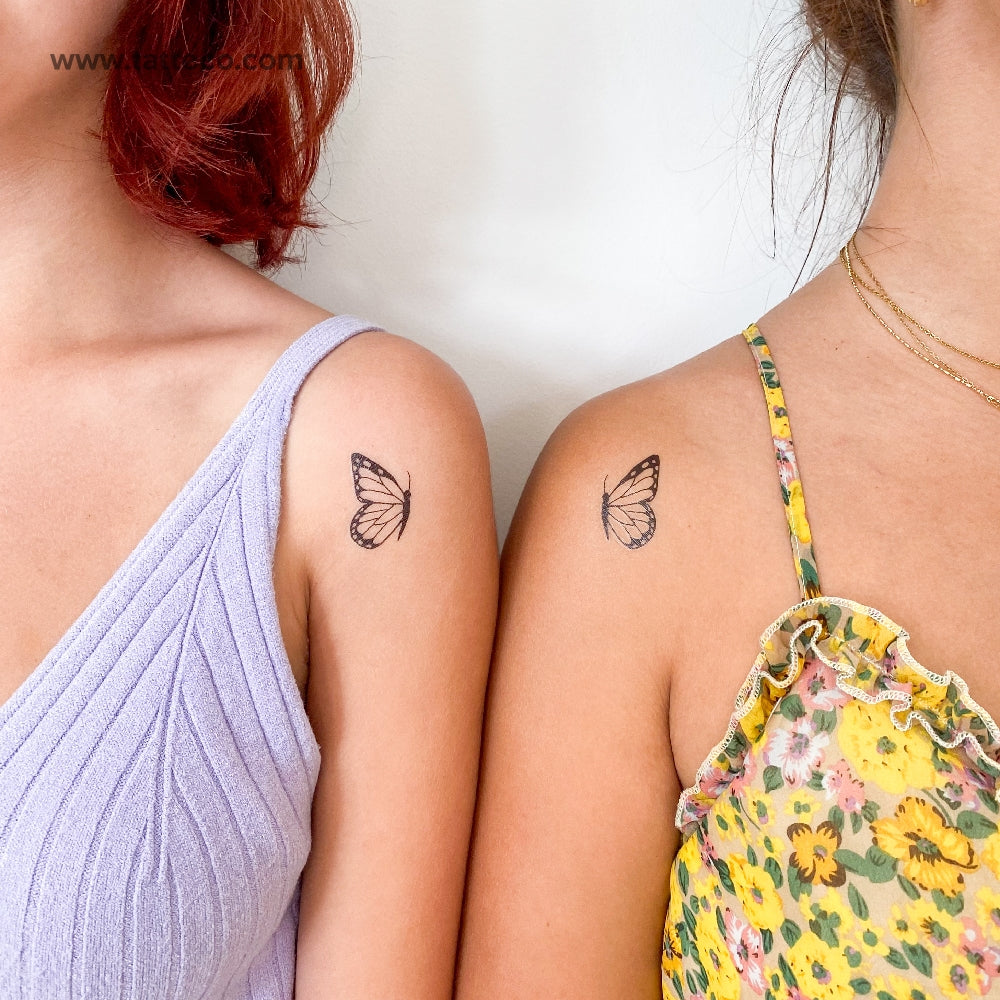 Tatuajes temporales de media mariposa a juego - Juego de 3 + 3