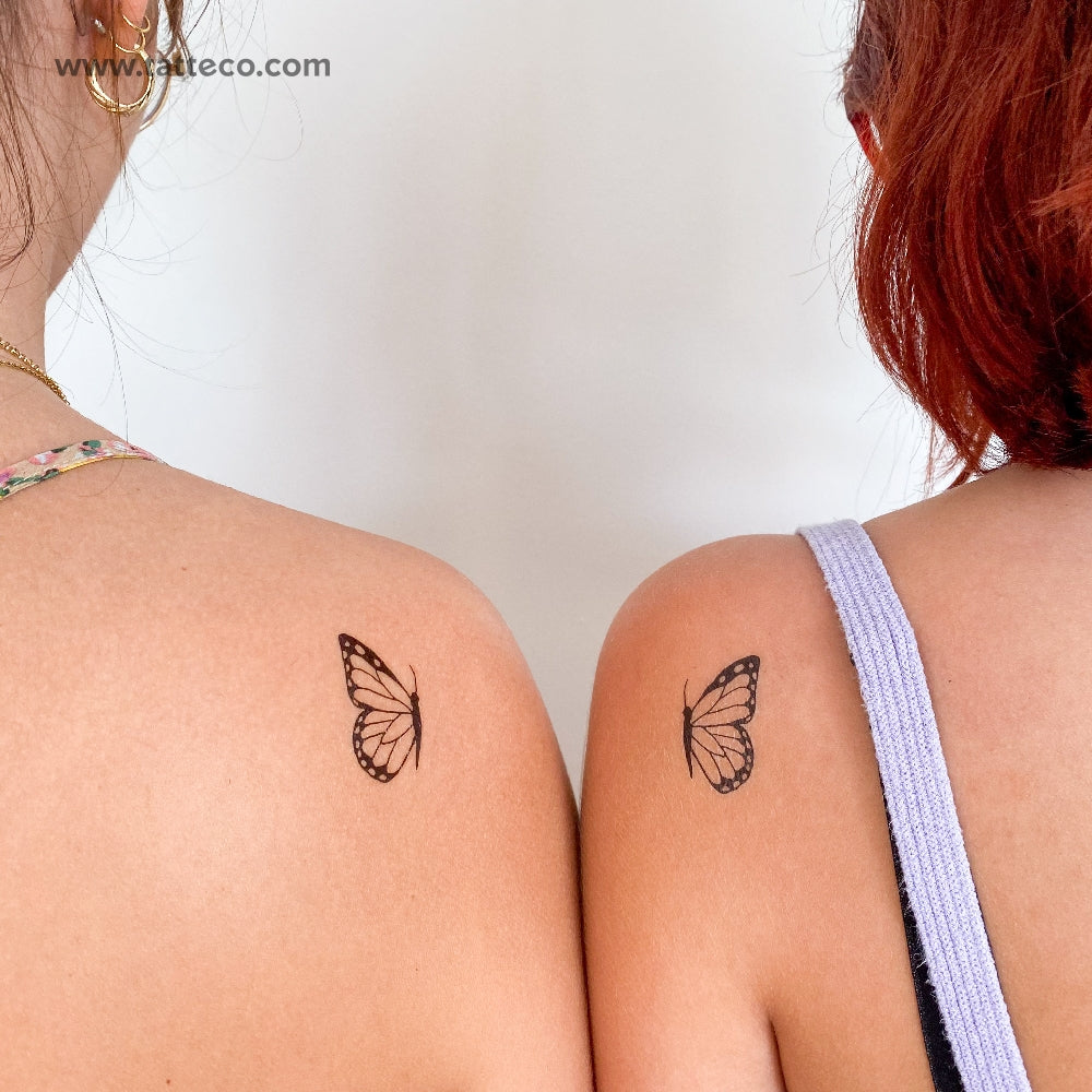 Tatuajes temporales de media mariposa a juego - Juego de 3 + 3