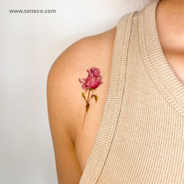 Fuchsia Rose Temporary Tattoo - Set of 3