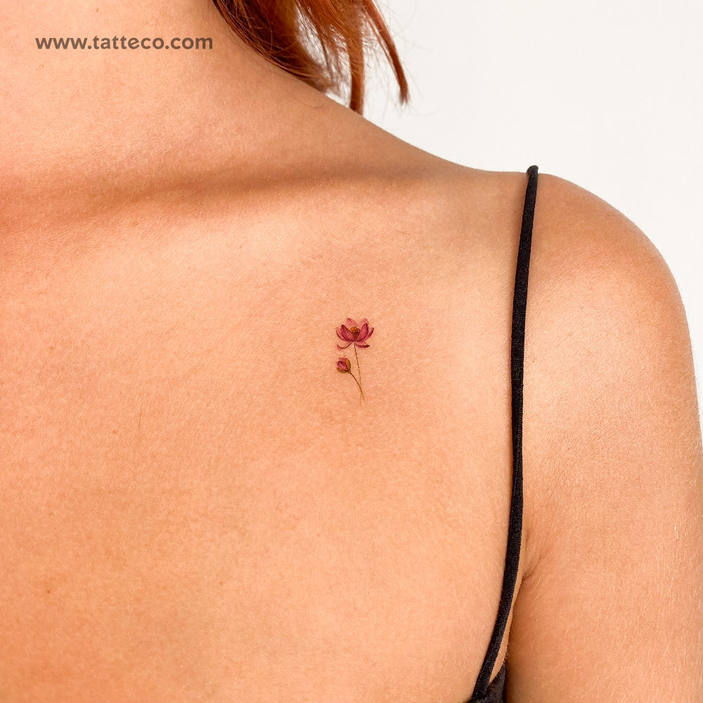 Tatuaje temporal pequeño de loto en acuarela (juego de 3)