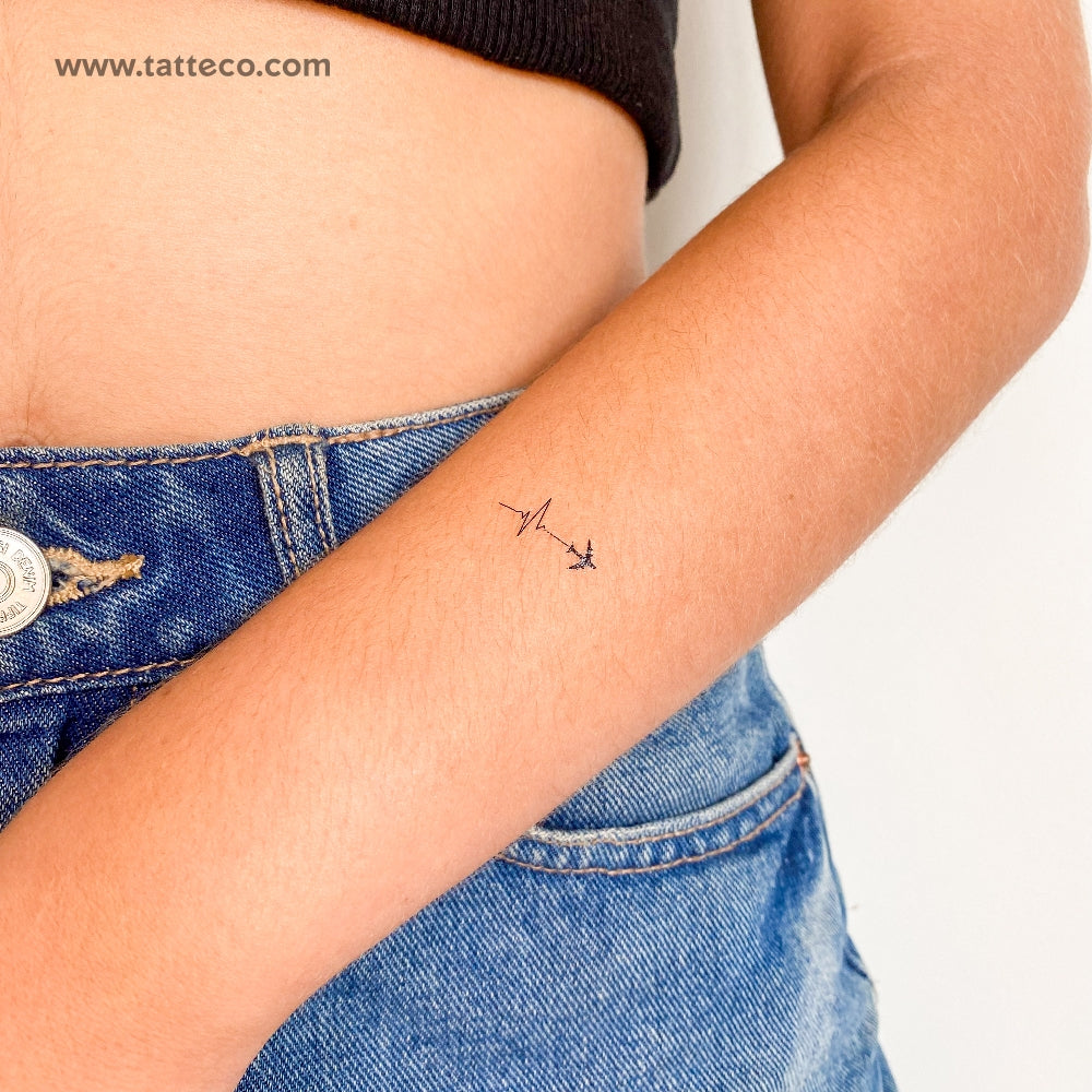 Airplane Heartbeat Temporary Tattoo - Set of 3