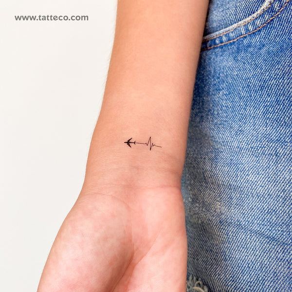 Airplane Heartbeat Temporary Tattoo - Set of 3