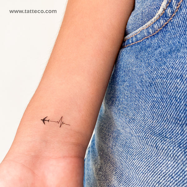 Airplane Heartbeat Temporary Tattoo - Set of 3