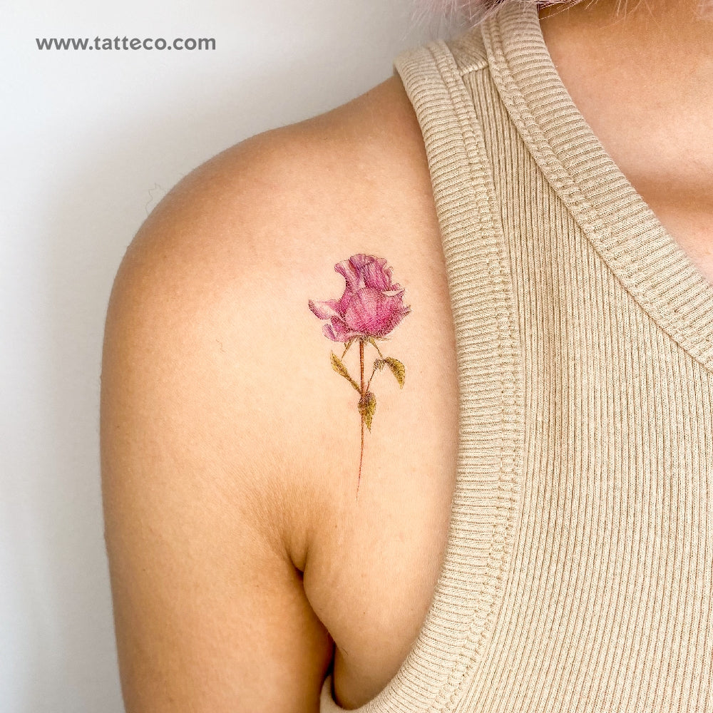 Tatuaje temporal de rosa fucsia (juego de 3)