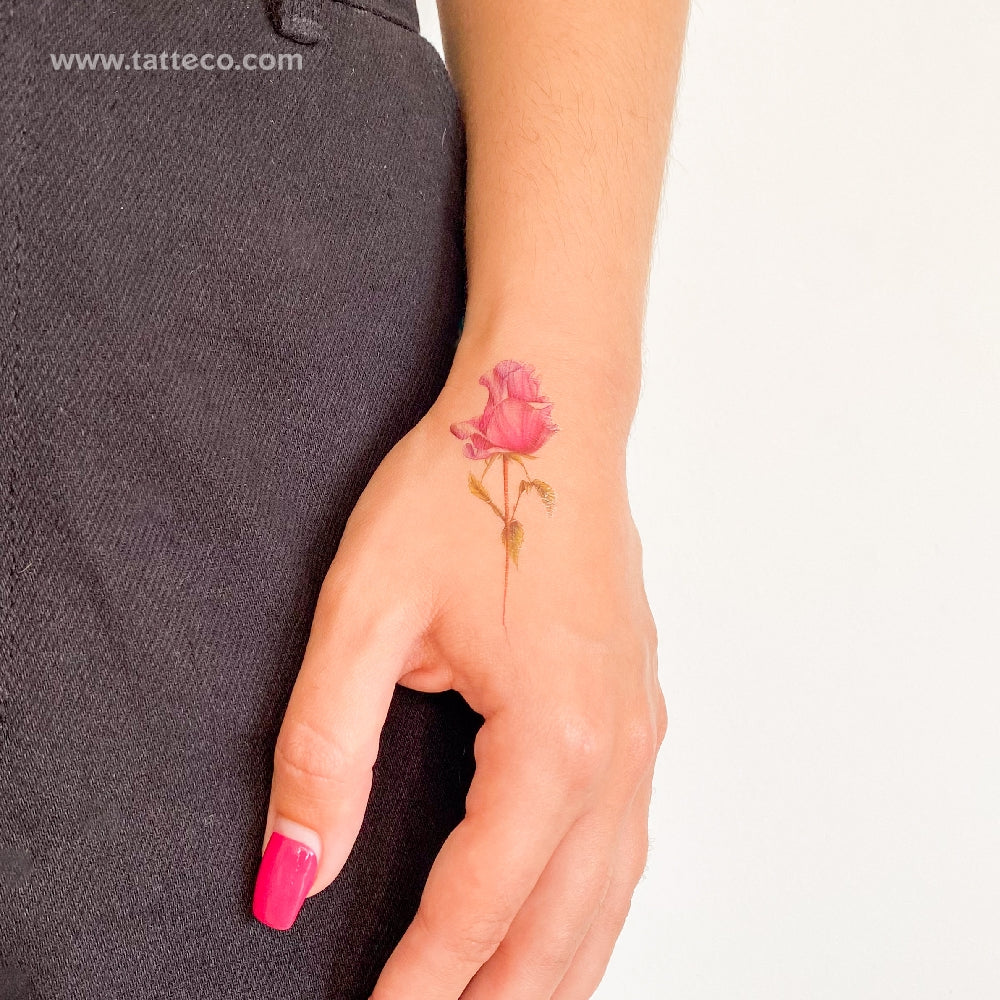 Fuchsia Rose Temporary Tattoo - Set of 3
