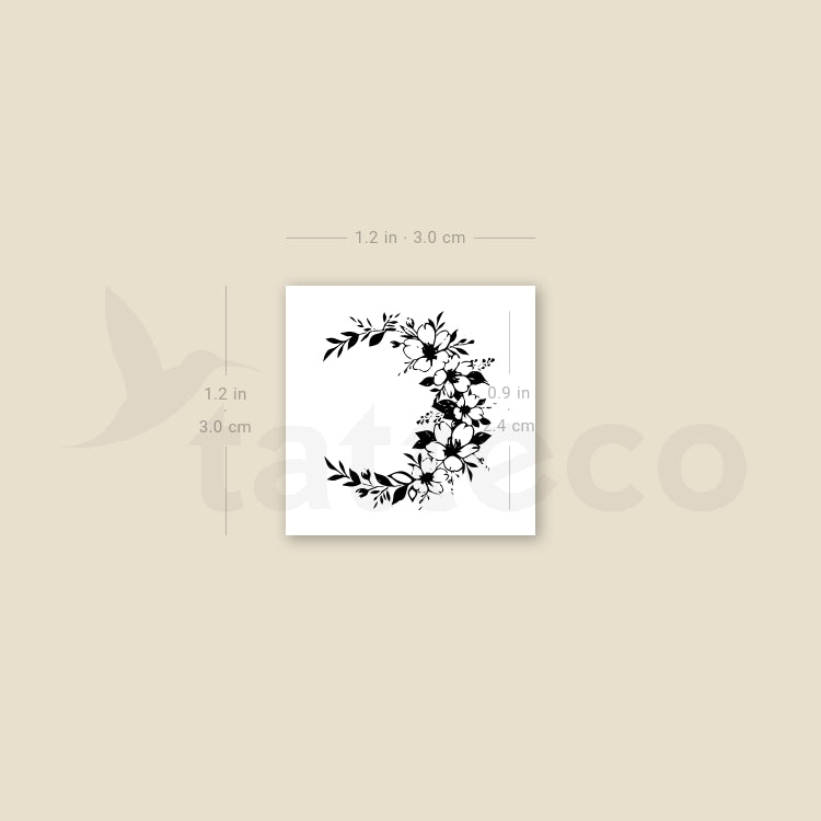 Small Flower Crescent Temporary Tattoo - Set of 3